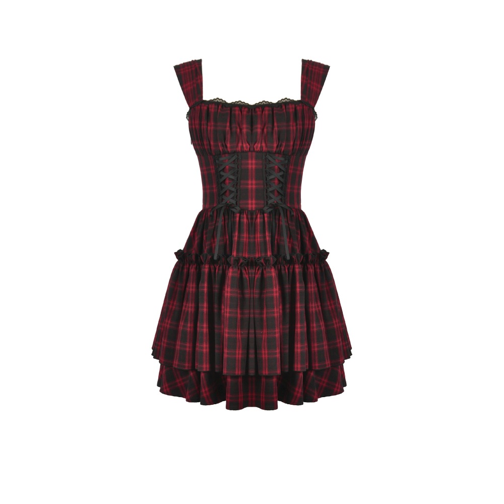 Dark in Love - Christmas Plaid Layered Cake Short dress - Red